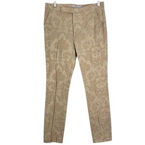 Zara Women’s Beige Floral Jacquard Trouser Pants Size 10 Made in Spain